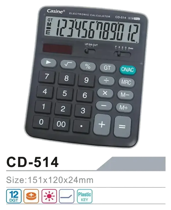 اله حاسبة مكتبية كاسين، 12 خانة، أسود، CD-514