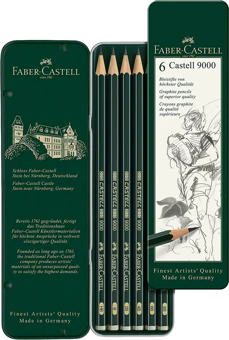 طقم أقلام رصاص فابر كاستل 9000 ، اقلام جرافيت في علبة معدنية ، مكونة من 6 أقلام