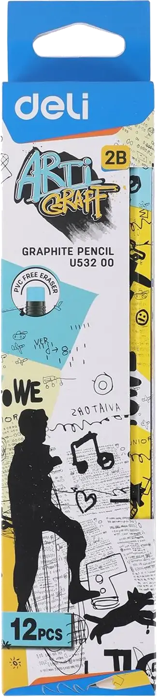 طقم قلم رصاص ديلي 12 قطعة جرافيتي 2B، ألوان