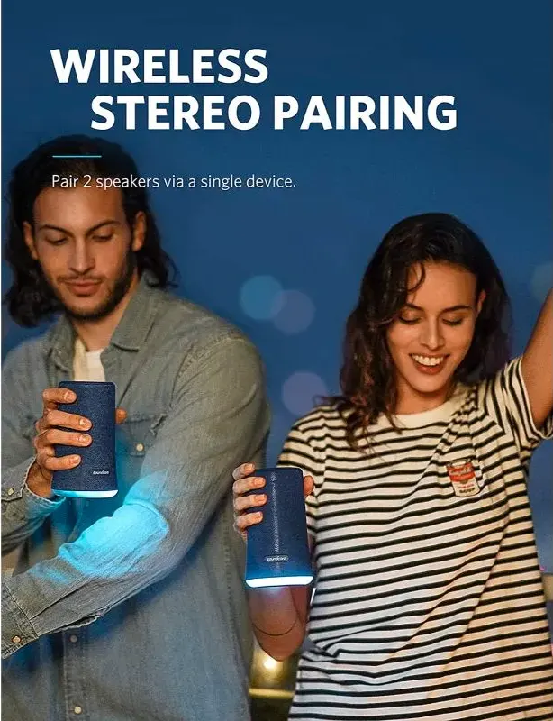 مكبر صوت انكر فلير ميني، بلوتوث، 10 وات، اضاءة ليد، أزرق ،A3167032