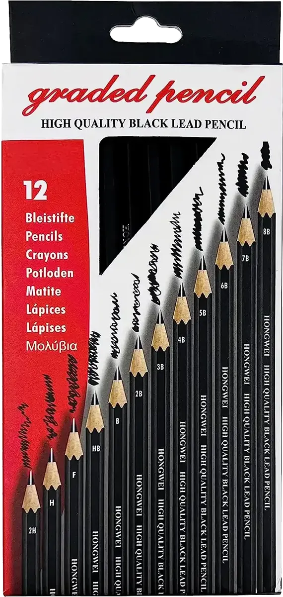 طقم قلم رصاص هونج WEI HW-976 درجات مختلفه، اسود