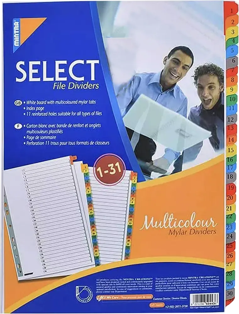 حافظة ملفات واوراق مينترا A4 مع فواصل ، من 1 إلى 31