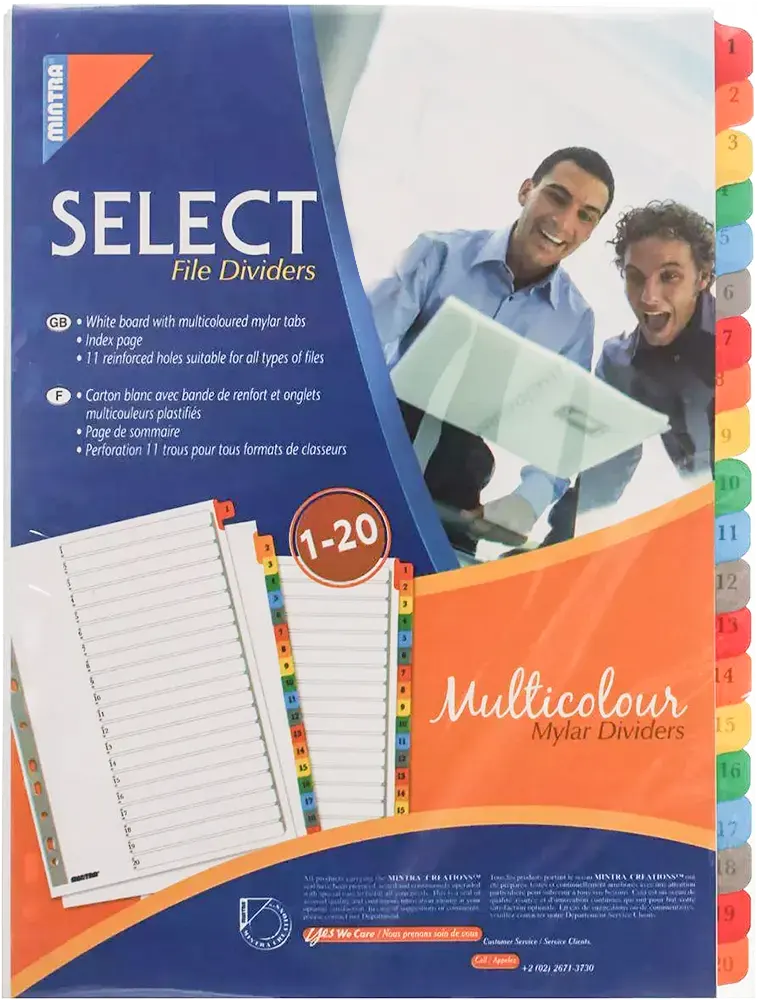 حافظة ملفات واوراق مينترا A4 مع فواصل ، من 1 إلى 20