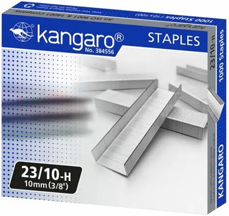 علبة دبابيس مكتبية لدباسة الورق مقاس 23-10 من كنجارو، 1000 قطعة، فضي