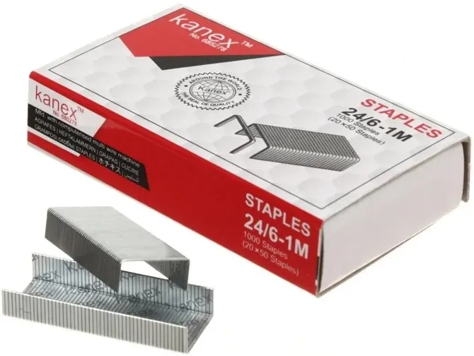 علبة دبابيس مكتبية لدباسة الورق مقاس 24-6 مللي  من كانكس ، 1000 قطعة، فضي