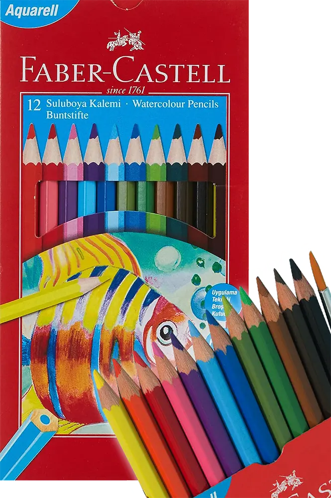 ألوان خشب مائية اكوريل من فابر كاستل، 12 لون، طويلة، ألوان متعددة+ فرشة، 110622