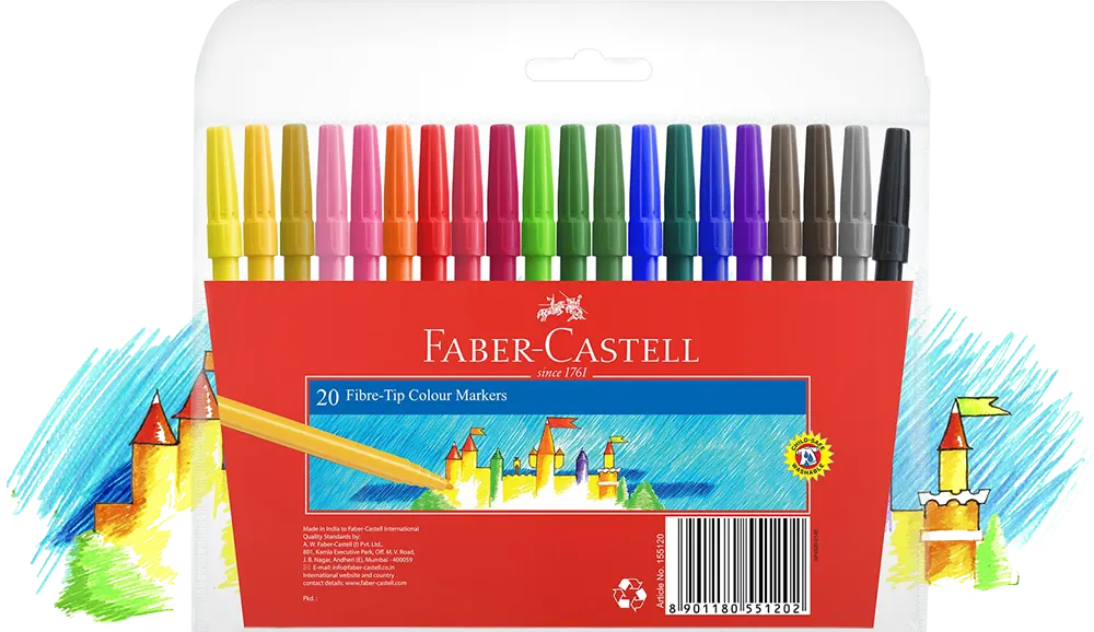 علبة ألوان فلوماستر فابر كاسيل ، 20 ألوان ، رفيع ، ألوان متعددة ، 155120