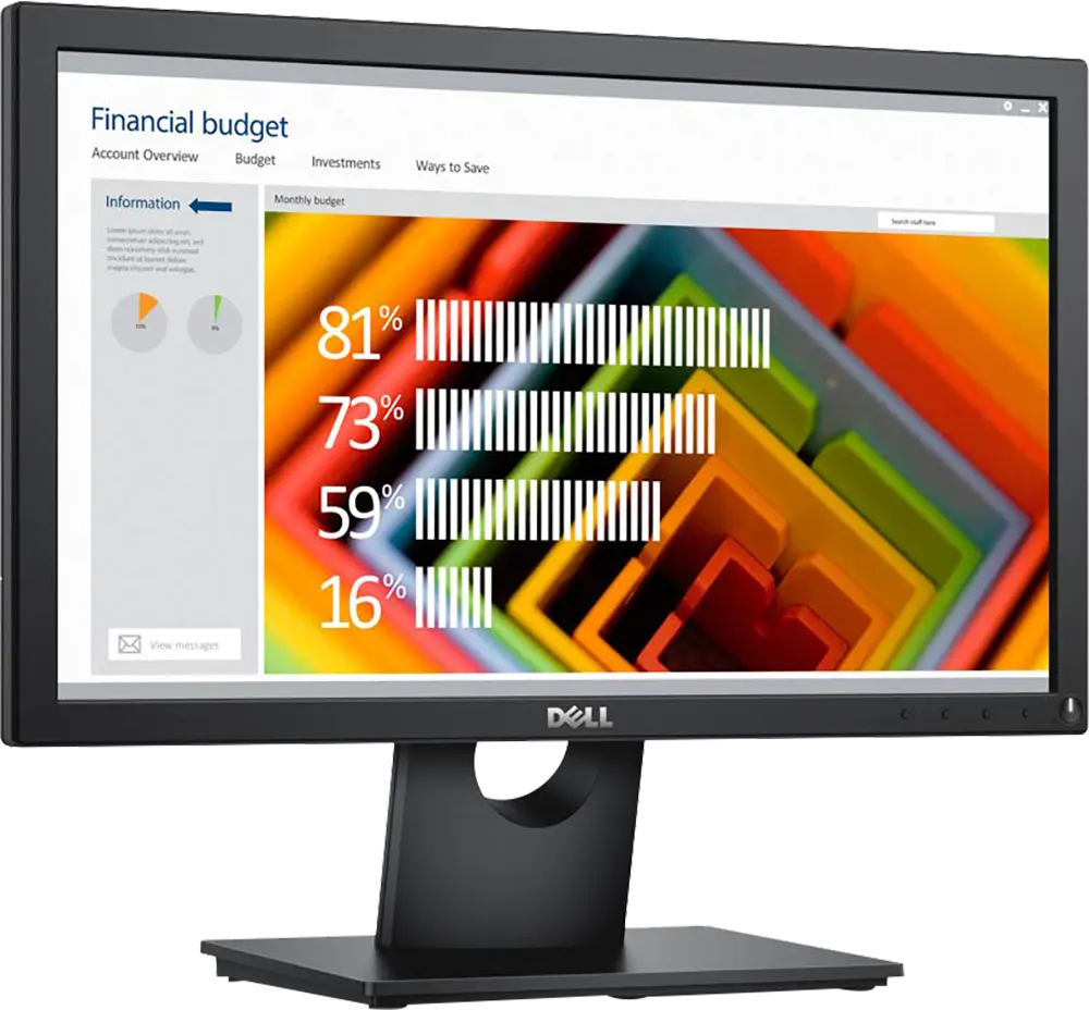 شاشة كمبيوتر LED ديل 18.5 بوصة، HD، لوحة TN، أسود، E1916HE