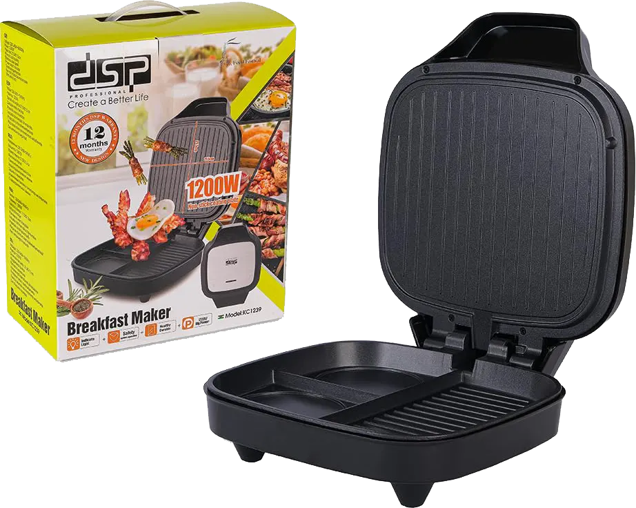 ماكينة شواء وبرجر من دي إس بي، شريحتين، 1200 واط، فضي، KC1239