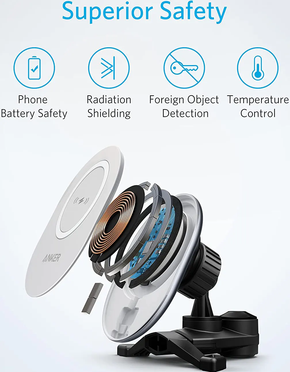 شاحن سيارة أنكر باور ويف مغناطيسي 10 واط، كابل تايب سي، A2931HW1