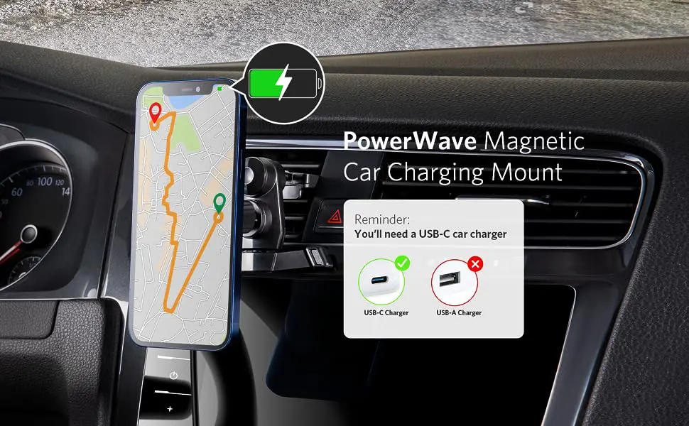 شاحن سيارة أنكر باور ويف مغناطيسي 10 واط، كابل تايب سي، A2931HW1