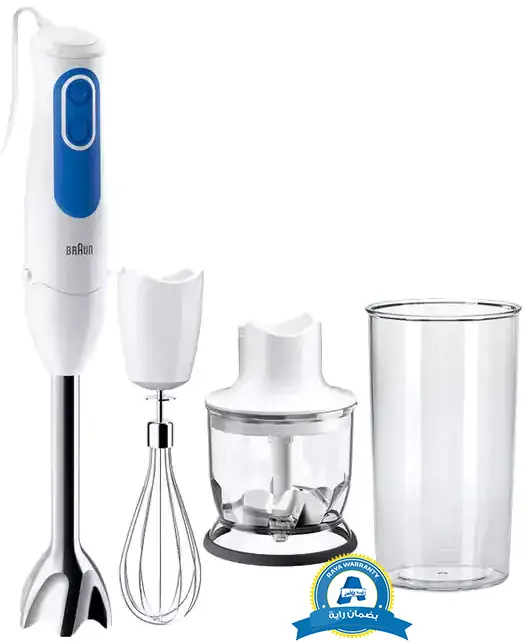 هاند بليندر براون مالتي كويك 3 ، 700 وات، 600 مللي، مزود بمضرب بيض وكبة، أبيض MQ3025(بضمان راية)