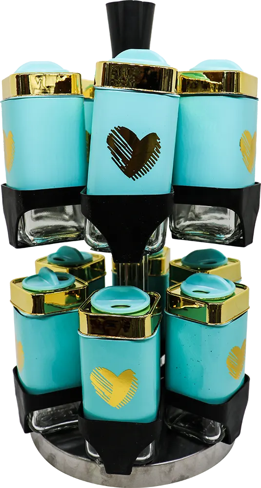 طقم توابل 12 قطعة مربع دورين ،شكل قلب - تركواز