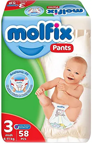 حفاضات مولفيكس بانتس للاطفال مقاس 3 ، 6 -11 كجم ،58 حفاضة