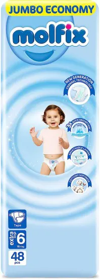حفاضات مولفيكس للاطفال مقاس 6 ، 16 كجم ، 48  حفاضة