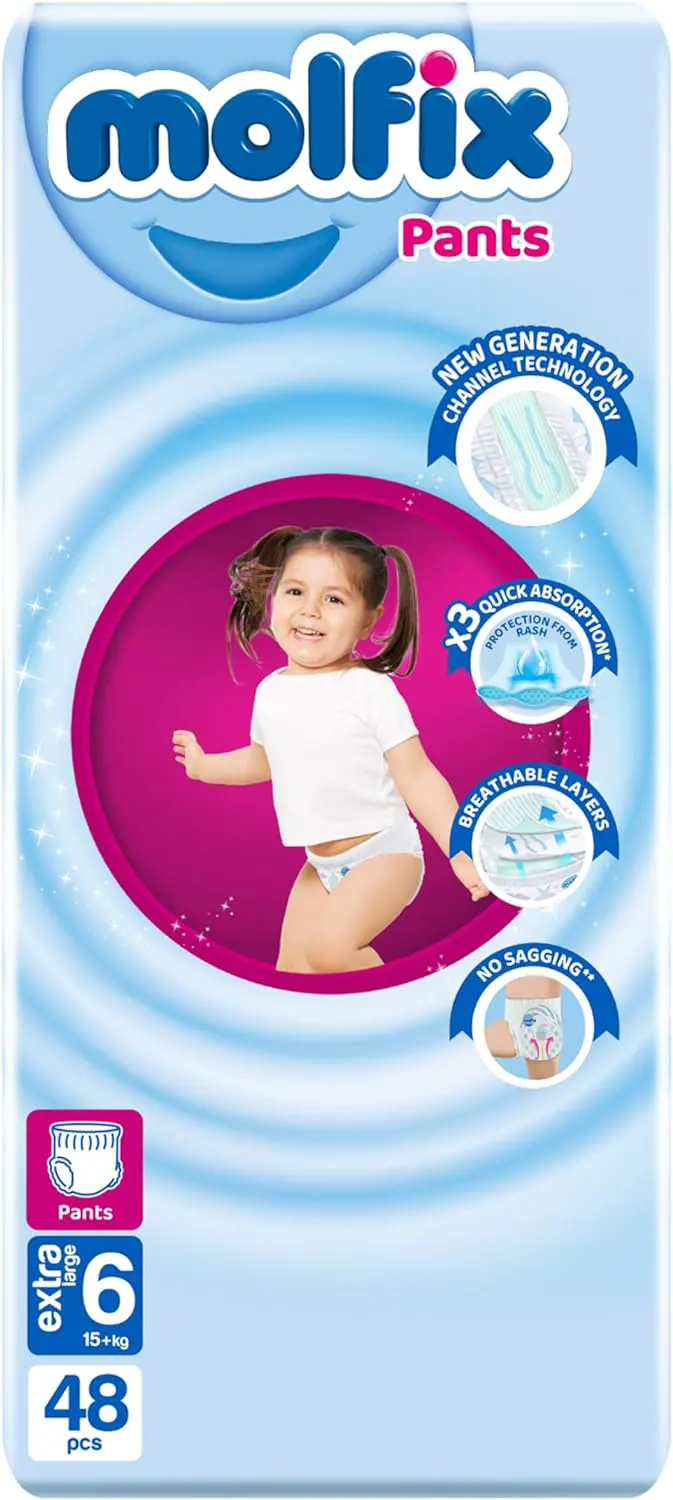 حفاضات مولفيكس بانتس للاطفال مقاس 6 ،15 كجم ،48 حفاضة