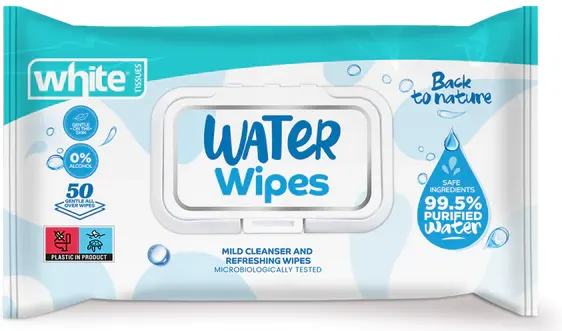 مناديل مبللة للتعقيم من وايت ووتر، 50 منديل