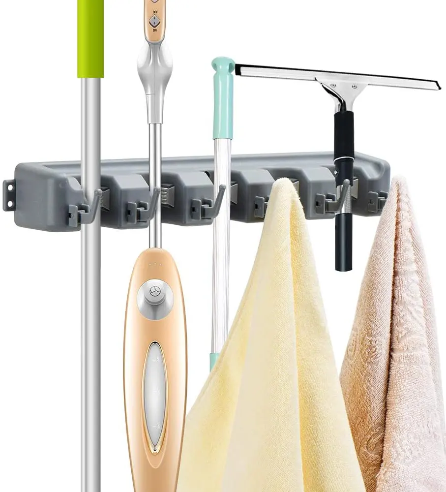 حامل ادوات التنظيف ومقشات خماسي ،رصاصي