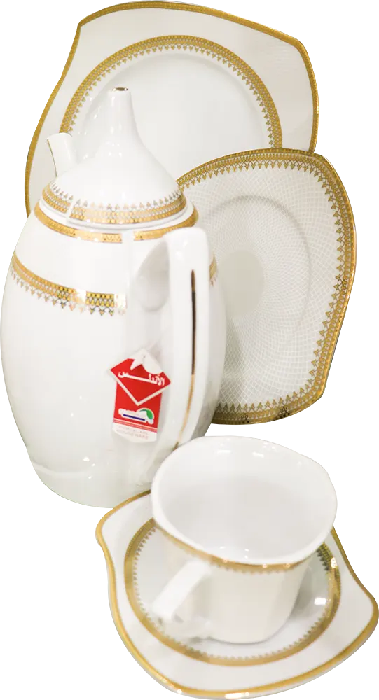 طقم سفرة صيني من الاندلس ،62 قطعة ، أبيضx مدهب