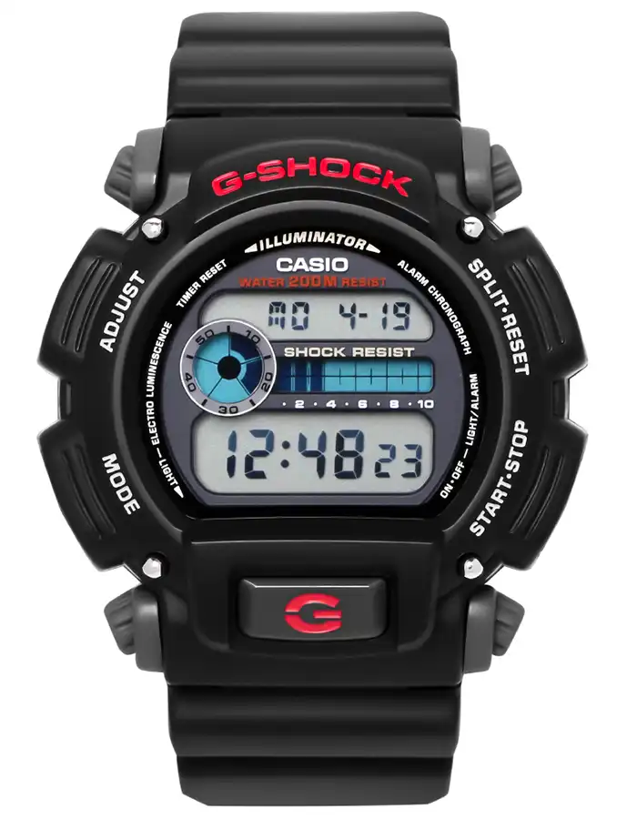 ساعة كاسيو جى شوك رجالي، رقمية، سوار ريزن، أسود DW-9052-1VDR