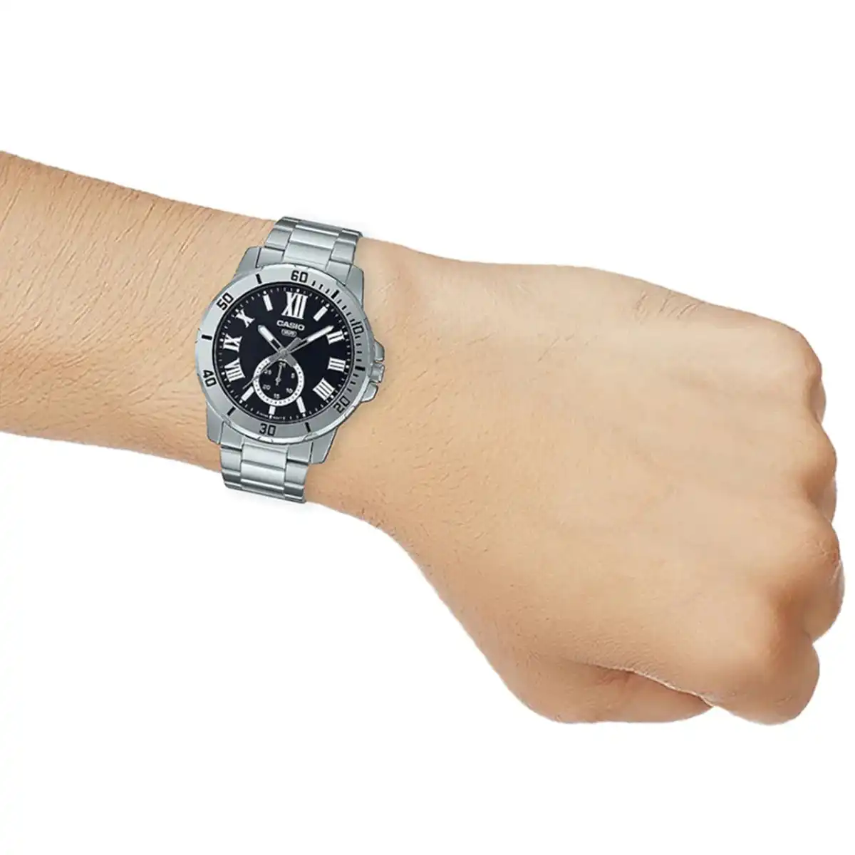 ساعة كاسيو رجالي، عقارب، سوار ستانلس ستيل، فضي، MTP-VD200D-1BUDF