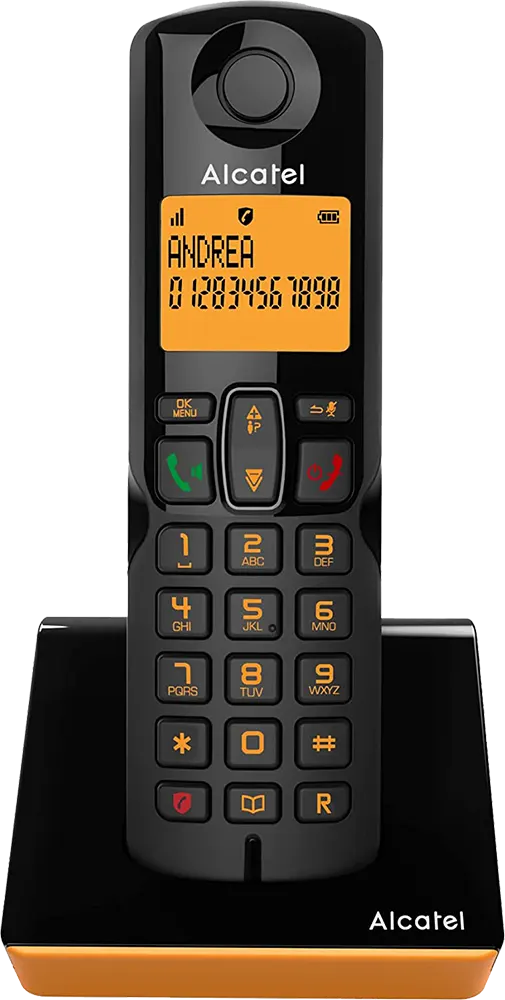تليفون أرضي لاسلكي ألكاتيل، شاشة ديجيتال، أسود×برتقالي، S250