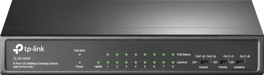 محول ايثرنت تي بي لينك 9 مخرج، سرعة 10-100 ميجابت، أسود، TL-SF1009P