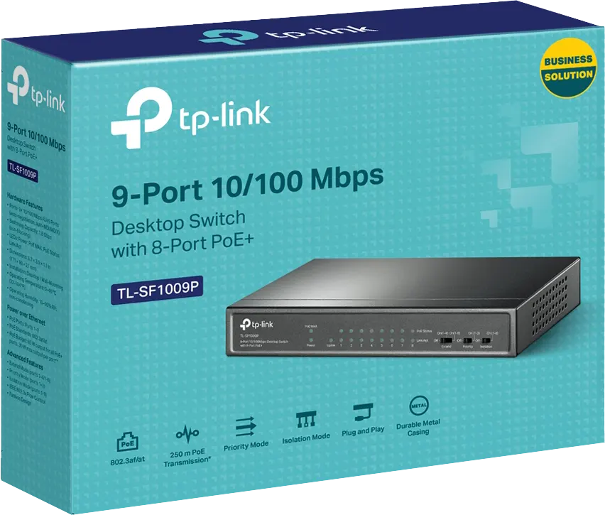 محول ايثرنت تي بي لينك 9 مخرج، سرعة 10-100 ميجابت، أسود، TL-SF1009P