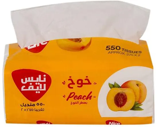 مناديل سحب نايس لايف، 2 طبقة ،برائحه الخوخ ، 550 منديل
