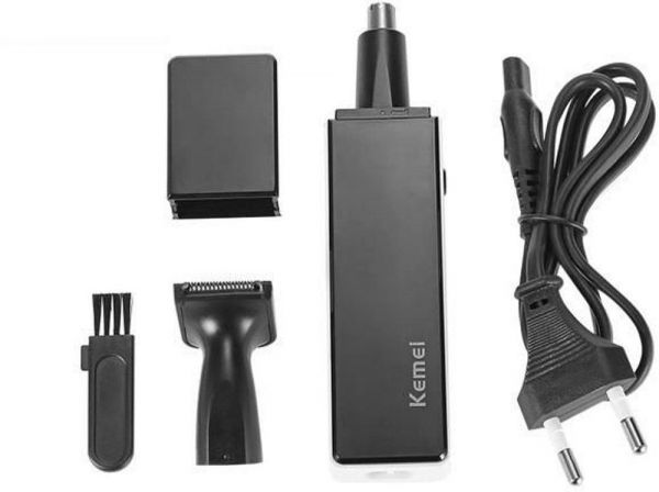 ماكينة إزالة شعر الأنف والأذن, للاستخدام الجاف ،مع 2 ملحق ,من كيمي، أسود، KM-6672