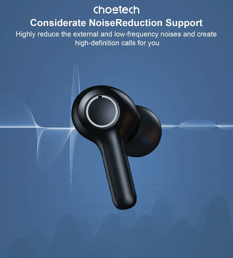 سماعات أذن تشويتك ترو ، بلوتوث 5.2، عمر بطارية 5 ساعات، أسود، BH-T06