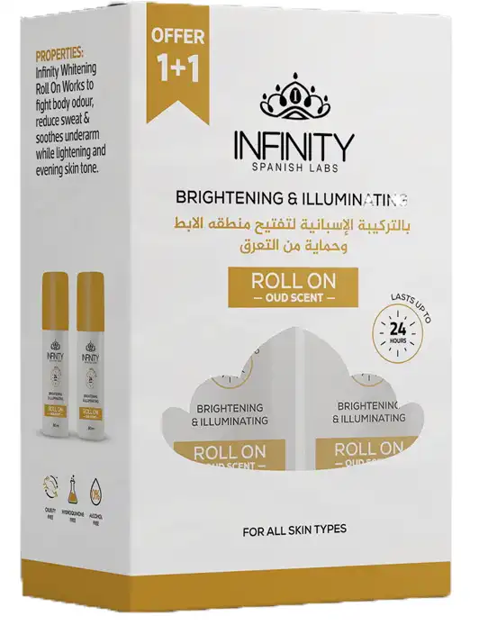 مزيل عرق انفنيتي للنساء، برائحة العود، رول اون، عرض (1+ 1)