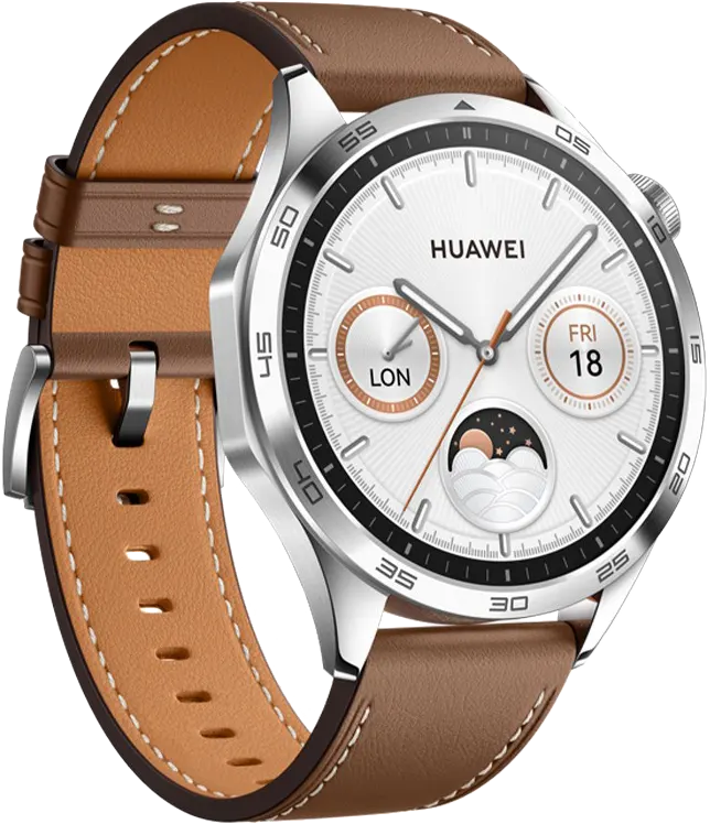 ساعة سمارت هواوي GT4، شاشة اموليد 1.43 بوصة، سوار جلد، مقاومة للماء، لون بني، PNX-B19