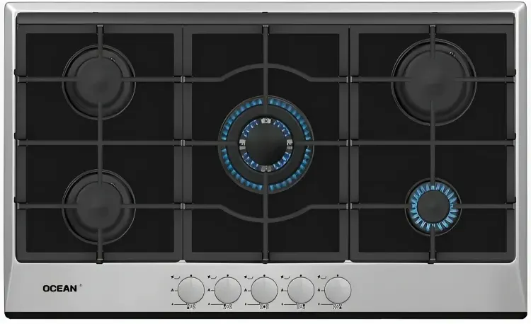 بوتاجاز مسطح بلت ان اوشن تركي، 90 سم، 5 شعلة غاز، زجاج أسود، OGGHF95NIPROSV