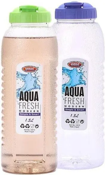 زجاجة مياه بلاستيك للثلاجة اكوا، غطاء كبس، 1.5 لتر ،شفاف