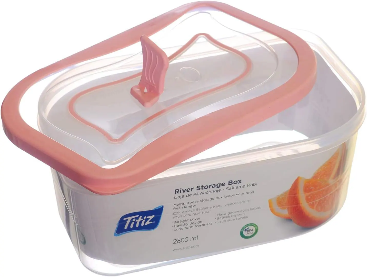 حافظة طعام ريفر من تيتيز ،2800 مل، شفاف غطاء بينك، 9041