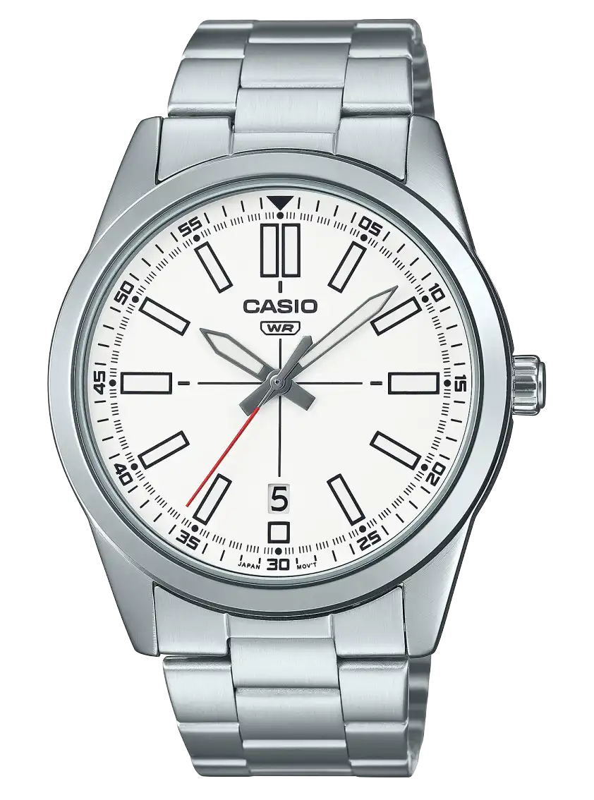 ساعة كاسيو رجالي، عقارب، سوار ستانلس ستيل، فضي، MTP-VD02D-7EUDF