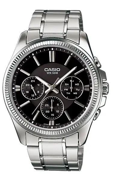 ساعة كاسيو رجالي، عقارب، سوار ستانلس ستيل، فضي MTP-1375D-1AVDF