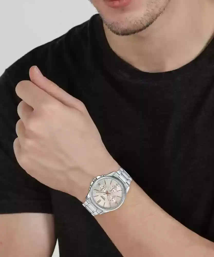 ساعة كاسيو رجالي، عقارب، سوار ستانلس ستيل، فضي، MTP-1375D-7A2VDF