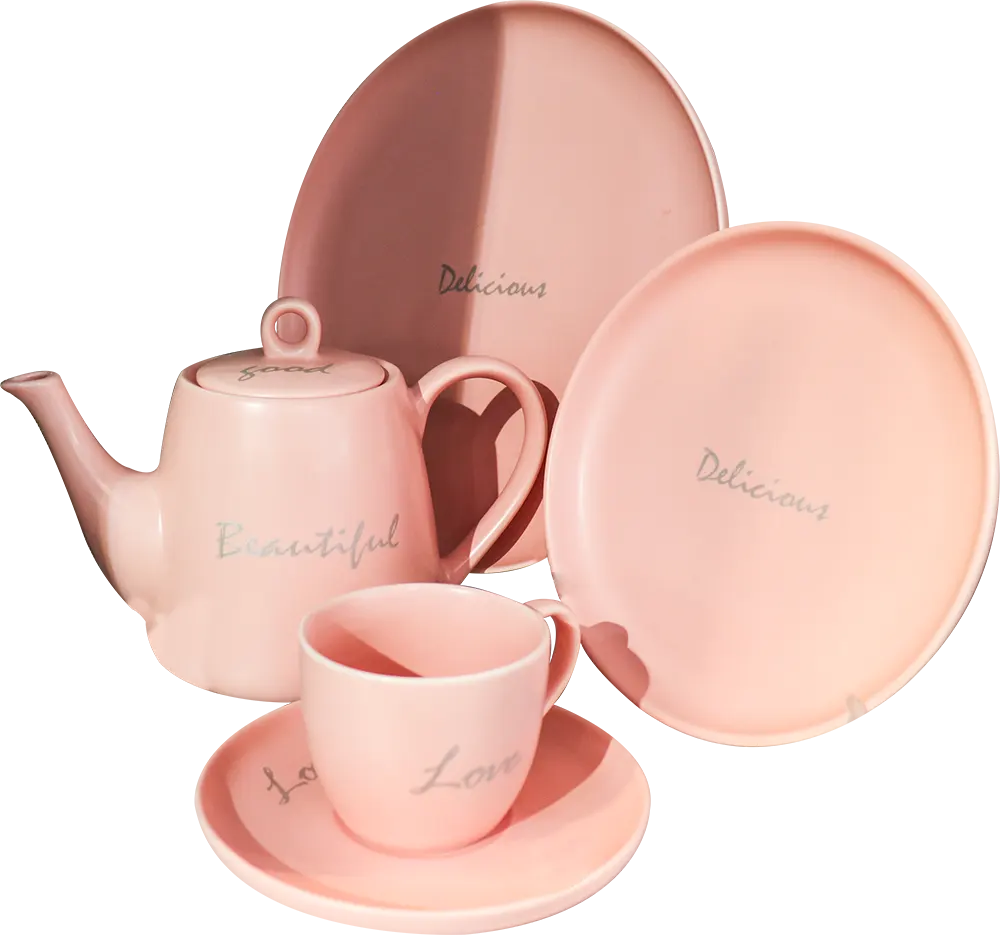 طقم شاي وجاتوه بورسلين، 24 قطعة، بينك