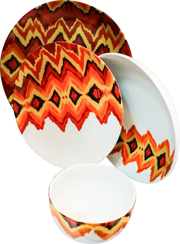 طقم عشاء بورسلين مدور، 24 قطعة، ملون