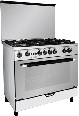 بوتاجاز فريش ميلانو 60×90 سم، 5 شعلة، حوامل أواني زهر، مروحة، شواية، ستانلس ستيل، فضي