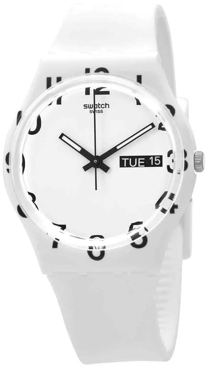 ساعة سواتش رجالي ، عقارب، سوار من السيليكون، أبيض،  GW716