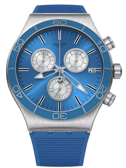 ساعة سواتش رجالي ، عقارب، سوار مطاط، أزرق، YVS485