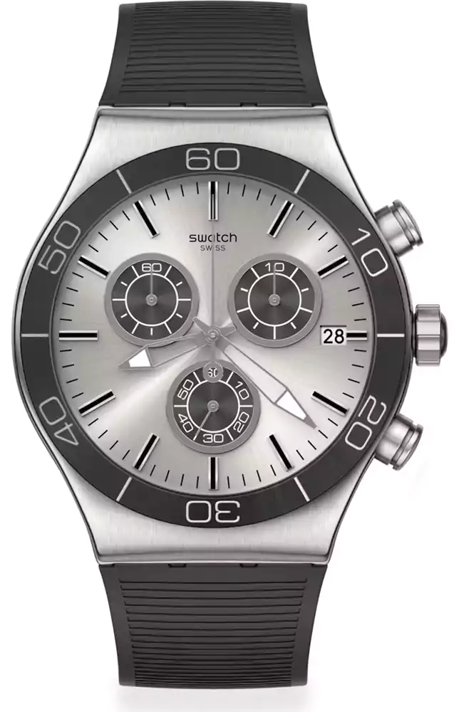 ساعة سواتش رجالي ، عقارب، سوار مطاط، أسود، YVS486