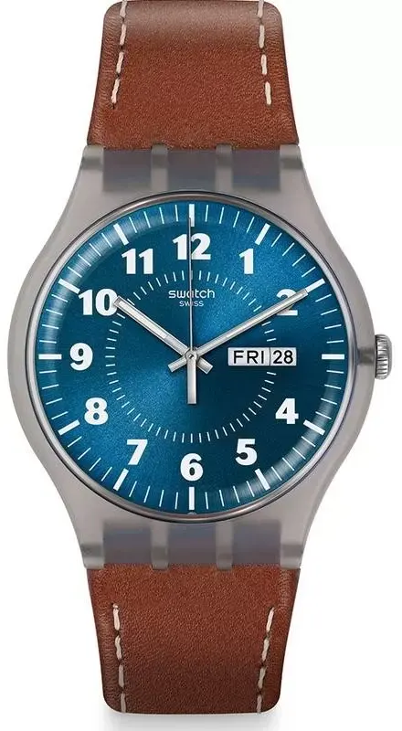 ساعة سواتش رجالي، عقارب، سوار جلد، بني،  SUOK709