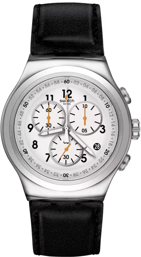 ساعة سواتش رجالي، عقارب، سوار جلد، أسود، YOS451