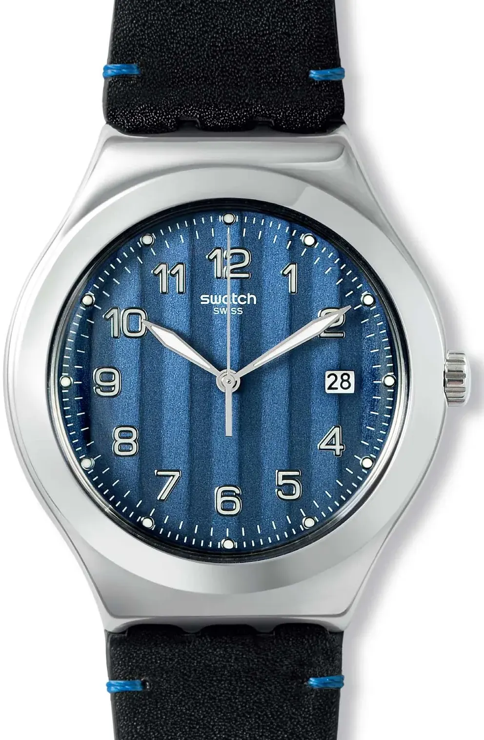 ساعة سواتش رجالي، عقارب، سوار جلد، أسود، YWS438