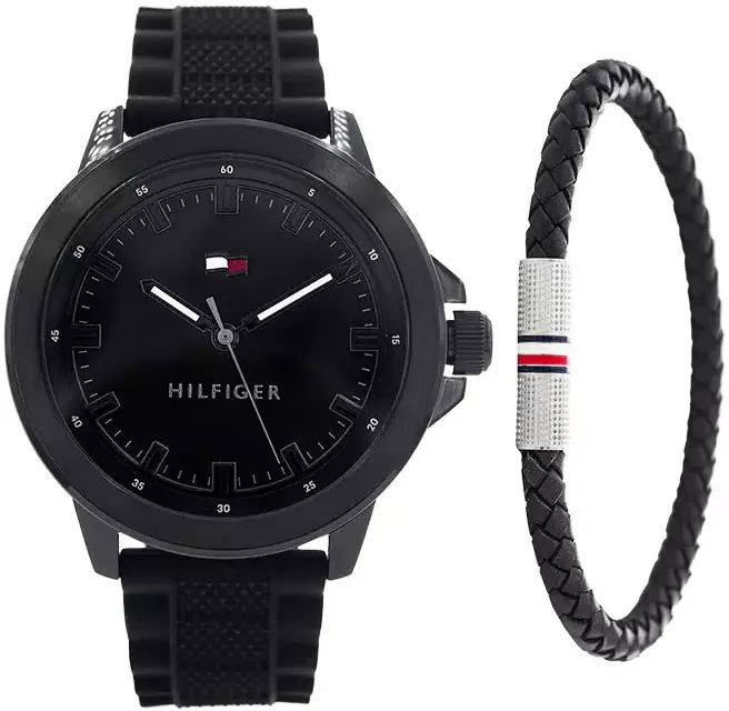 ساعة تومي هيلفيغر رجالي، عقارب، سوار جلد، أسود، 1710388