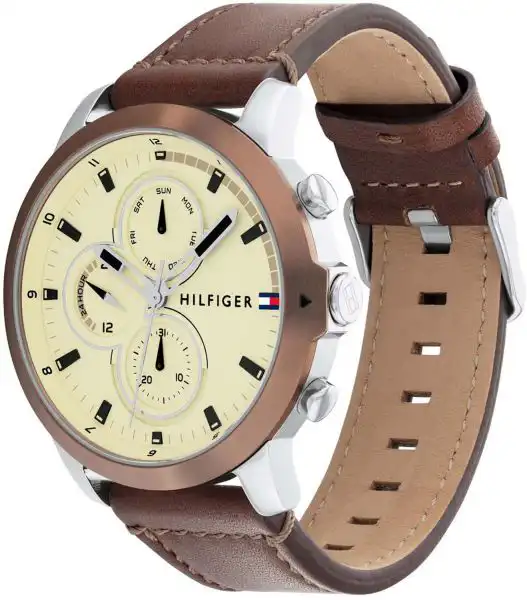 ساعة تومي هيلفيغر رجالي، عقارب، سوار جلد، بني، 1792053